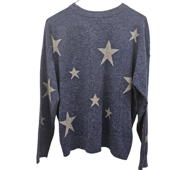 Color Eighteen Womens Sweater, blue sweater with gray stars in Size M - Picture 2 of 9